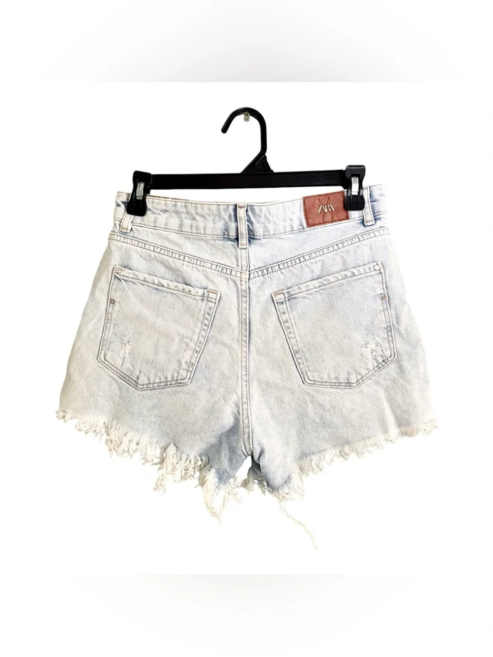 Zara Light Blue Distressed High-Rise Denim Shorts